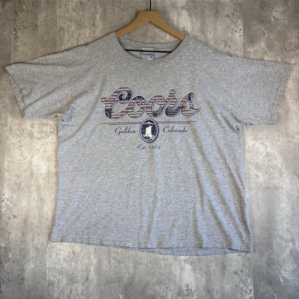 Vintage Gear For Sports Coors Beer T-Shirt Gray USA Flag Graphic Mens Large